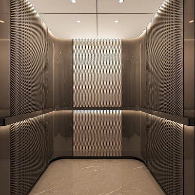 Elevator Modern Interior Design with Perforated Metal Panels and Ambient Lighting 3d model