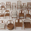 Various Designed Wooden Leisure Chairs With Different Backrests And Upholstered Seats
