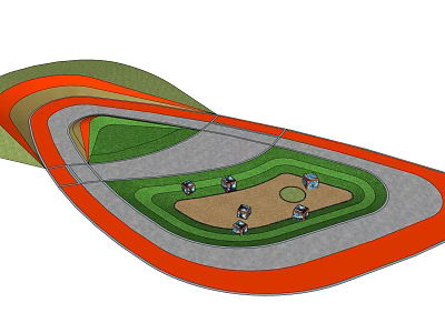 Sports Field Layout Design With Orange Boundary Gray Track And Green Grass Area 3d model