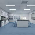 School Science Laboratory Interior With Workstations Chairs Storage Cabinets And Shelving Units 3d model