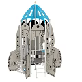 Rocket Shaped Play Equipment with Blue Slide Stairs and Red Elements for Kids 3d model