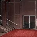 Interior Scene With Concrete Structure Skylight Red Carpet Staircase Elevator Doors And Flag 3d model
