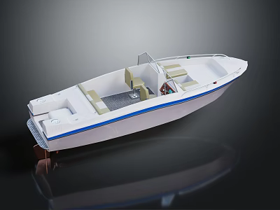 Modern White and Blue Boat with Open Deck Seating Area and Console Design 3d model