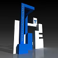 Modern Blue White Sculptural Signage Design With Geometric Structural Elements 3d model