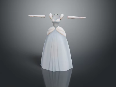 Man Displaying Elegant White Long Dress With Puffy Sleeves And Decorative Shoulders 3d model