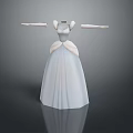 Man Displaying Elegant White Long Dress With Puffy Sleeves And Decorative Shoulders