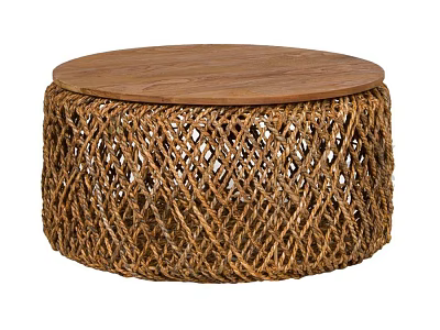 Natural Rustic Round Coffee Table With Wooden Top And Woven Base 3d model