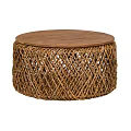 Natural Rustic Round Coffee Table With Wooden Top And Woven Base