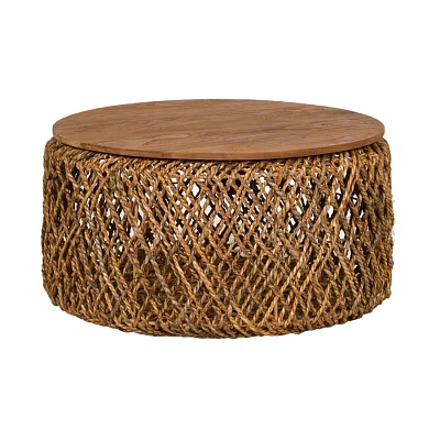 Natural Rustic Round Coffee Table With Wooden Top And Woven Base 3d model