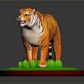 Tiger Toy Model With Orange Black Stripes Standing On Green Grass Base