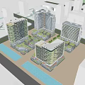 Modern High Rise Office Buildings Featuring Sleek Architectural Design Green Spaces And Urban Roads