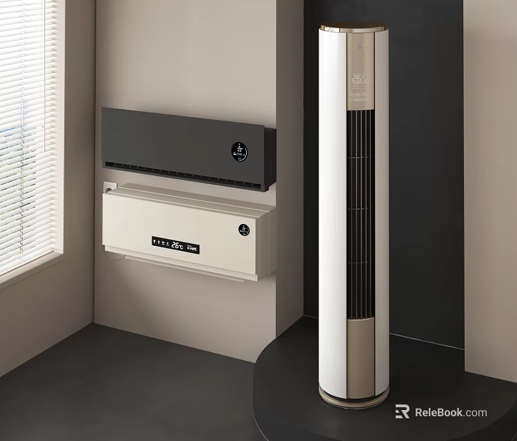 Modern Air Conditioner Fan Indoor Setup With Wall Mounted And Standing Units 3d model 
