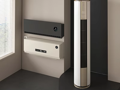 Modern Air Conditioner Fan Indoor Setup With Wall Mounted And Standing Units 3d model