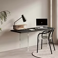 Minimalist Home Office Workspace With Transparent Chair Computer Desk Lamp And Plant