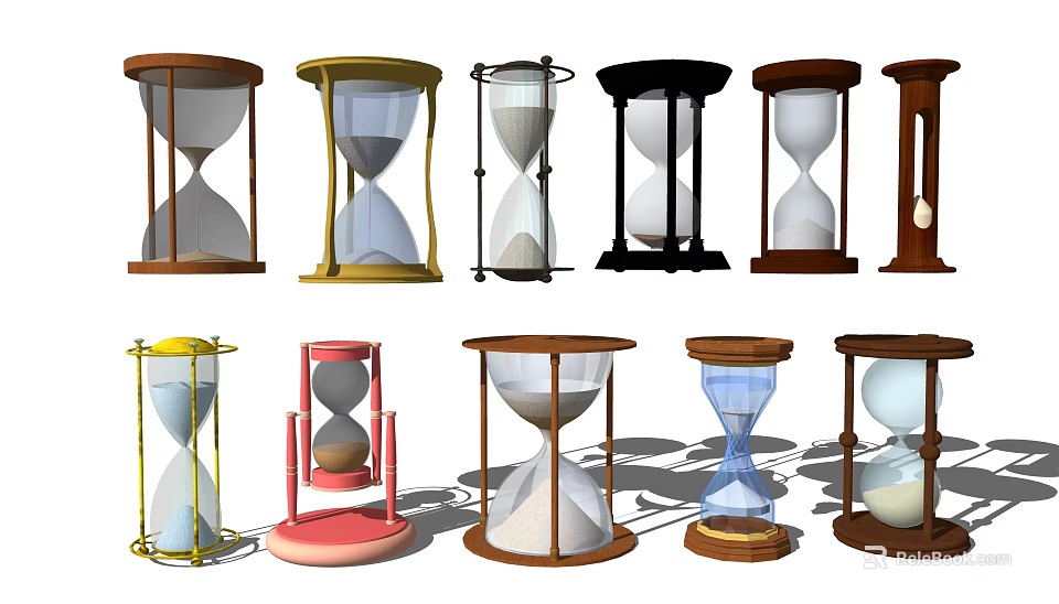 Colorful Decorative Ornament Set With Various Designed Hourglasses For Home Decor 3d model 