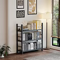 Modern Interior Black Frame Bookcase With Multi Tiered Shelves And Black White Books