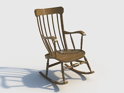 Elegant Wooden Rocking Chair With Slatted Back Armrests And Solid Wood Finish 3d model
