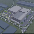Industrial Factory Buildings With Parking Area Green Trees And Roads