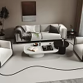 Modern Sofa Coffee Table Combination With Gray White Upholstery Armchairs Wavy Rug And Wall Art