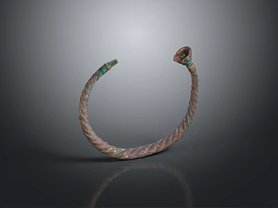 Antique Bronze Bracelet With Twisted Design And Dragon Head Ends Vintage Fashion Accessory 3d model