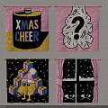 Festive Christmas Cheer Decorative Graphics With Gift Boxes Question Mark And Chicken