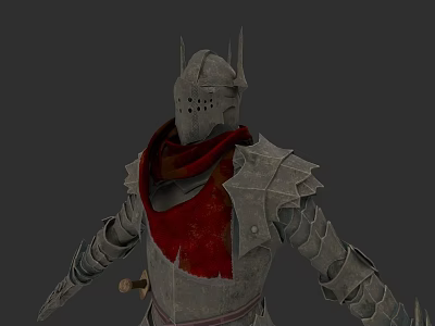 Game Movie Character In Metal Armor With Spiked Helmet And Red Scarf 3d model