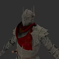Game Movie Character In Metal Armor With Spiked Helmet And Red Scarf