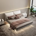 Modern Double Bed With White Headboard Pillows Nightstands And Rug On Light Gray Wall