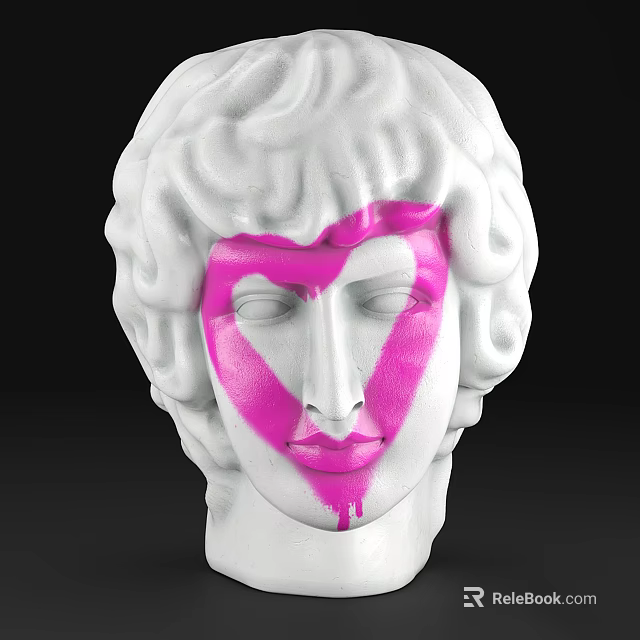 Classical White Marble Head Sculpture With Pink Heart Design On Face 3d model 