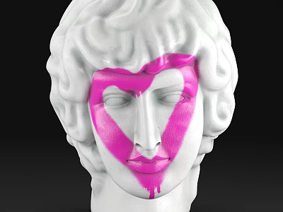 Classical White Marble Head Sculpture With Pink Heart Design On Face 3d model