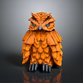 Orange Owl Figurine With Blue Eyes Black Claws And Detailed Feathers On Dark Background