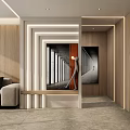 Modern Minimalist Entryway Interior Design With Wooden Walls Decorative Art And Ambient Lighting