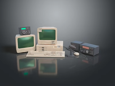 Vintage Computer Setup With CRT Monitors Keyboard Mouse And Peripherals 3d model