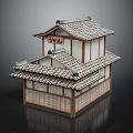 Traditional Japanese Hotel Building With Two Stories Tile Roof And Wooden Structure