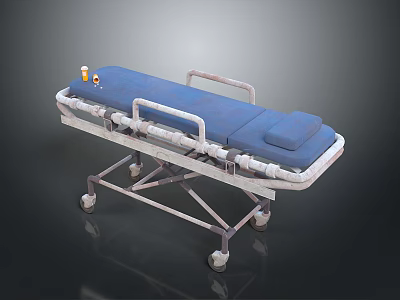 Medical Stretcher Trolley With Blue Mattress And Wheels For Hospital Use 3d model