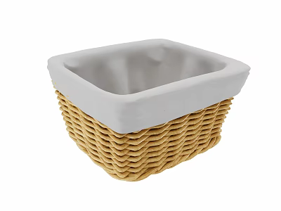 Square Woven Rattan Storage Basket with Gray Lining for Home Organization 3d model