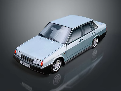 Detailed Light Blue Classic Sedan Model With Shiny Finish Silver Wheels And Black Bumper 3d model