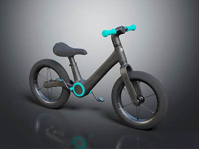 Stylish Dark Gray Kids Bicycle With Blue Handlebars And Accent Details 3d model