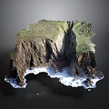 3D Terrain Model Featuring Cliff Grass And Snow Covered Rock Formation