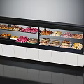 Assorted Fresh Food Display Counter Featuring Various Meats Fruits And Pastries Arranged Neatly