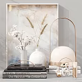 Modern Neutral Color Decorative Ornament Set With Glass Vases Reed Diffusers Clock And Dried Flowers