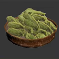 Pile of Fresh Green Zucchini in Brown Clay Bowl on Dark Background