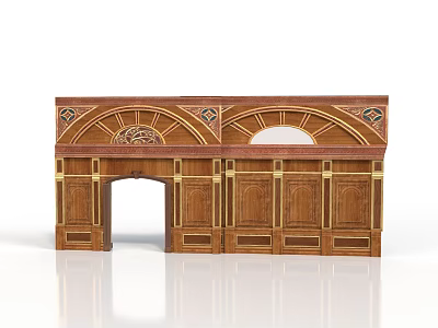 Decorative Wooden Facade With Arched Design Intricate Carvings And Gold Accents 3d model