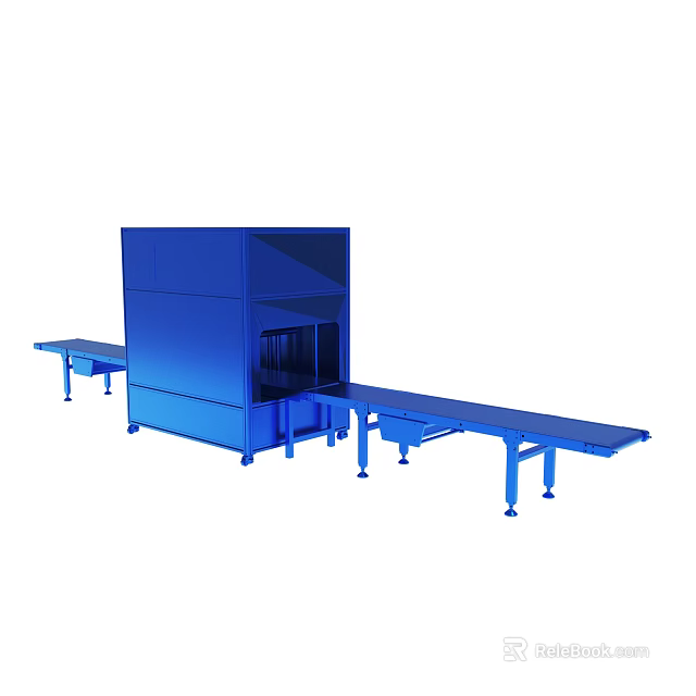 Blue Industrial Automated Machine With Conveyor Belt And Mechanical Structure 3d model