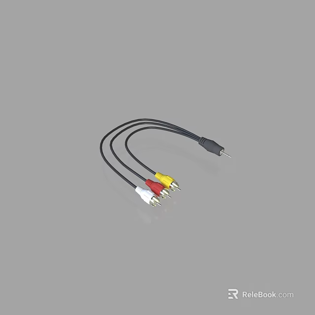 Black Audio Video Cable With Red Yellow White Connectors For Device Connection 3d model 