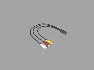 Black Audio Video Cable With Red Yellow White Connectors For Device Connection 3d model