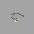 Black Audio Video Cable With Red Yellow White Connectors For Device Connection 3d model