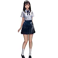 Game Movie Character In School Uniform With Long Black Hair White Shirt Dark Pleated Skirt
