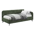 Modern Green Velvet Single Bed With White Pillows Gray Blanket And Black Legs