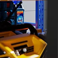 Organized Workshop Tool Storage With Yellow Toolboxes Blue Shelving And Safety Vest